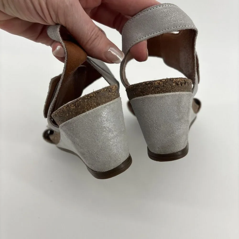 Taos Carousel 3209 Gray Leather Wedge Sandals Ankle Strap Size EU 38/7-7.5 US - Picture 5 of 10